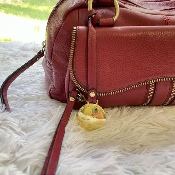 FRANCO SARTO Red Leather zip top double handle shoulder bag/ satchel medium - Picture 3 of 12